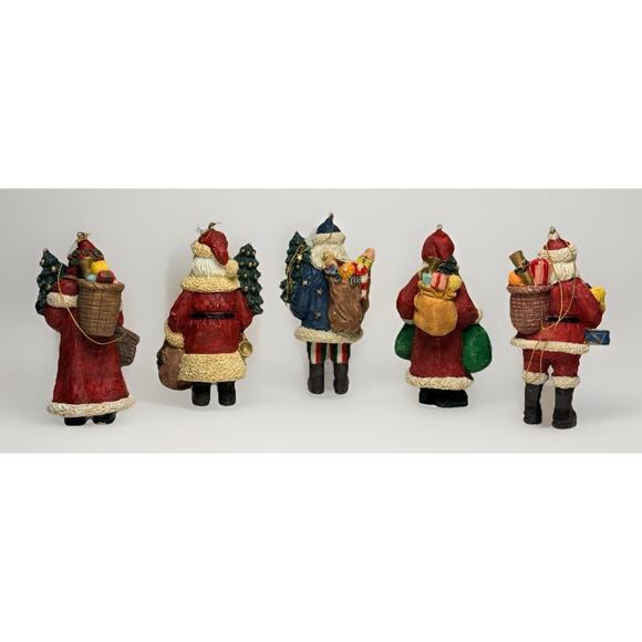 Santa Christmas Ornaments Lot Of 5 Santa’s W/ Gifts Multicolored Resin 3" tall - Picture 2 of 2